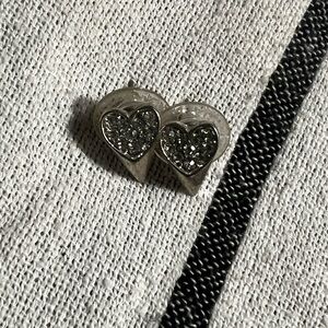 Silver Heart Earrings with Glitter Accents-Studs